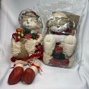 Vintage Christmas House of Lloyd "Floyd and Flossie" Mop Bunny Shelf Sitters NOS